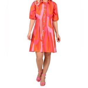 NWT Large SCAPA button down knee length dress in orange/pink Lauren Perre -